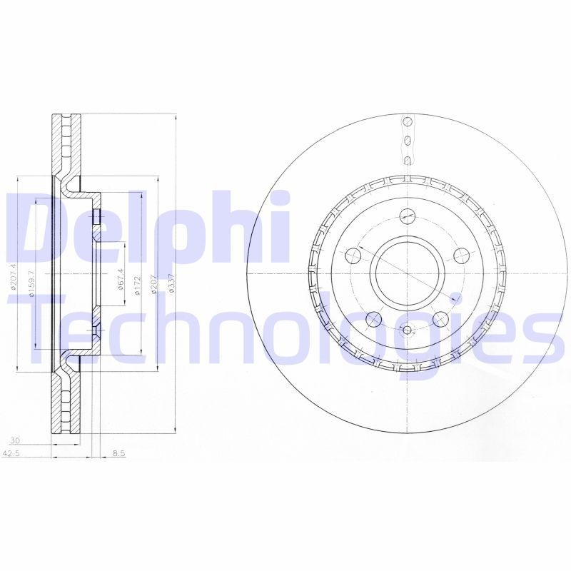 DELPHI BG9068: Piduriketas Ø: 337mm, õhutusega, Ø: 337mm, õlitatud