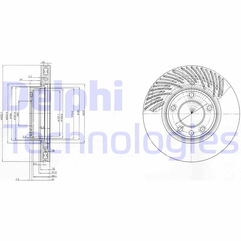 DELPHI BG9773: Piduriketas Ø: 330mm, õhutusega, Ø: 330mm, õlitatud