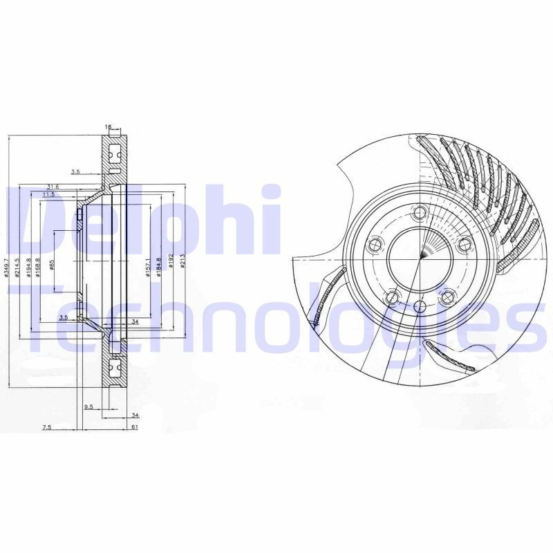 DELPHI BG9774: Bromsskiva Ø: 350mm, ventilerad, Ø: 350mm, oljad