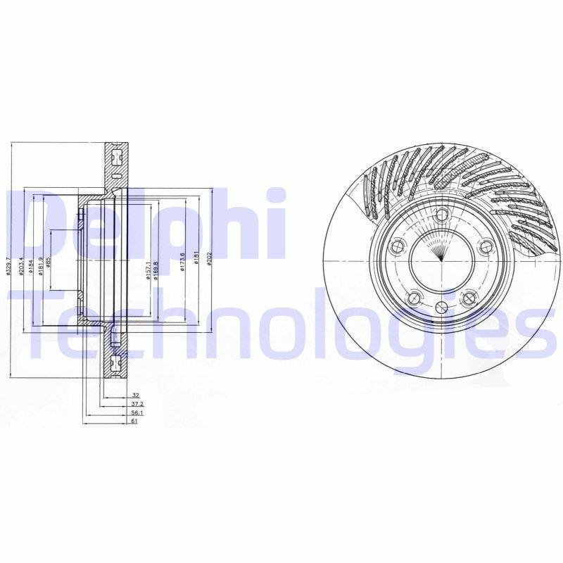 DELPHI BG9949: Piduriketas Ø: 330mm, õhutusega, Ø: 330mm, õlitatud