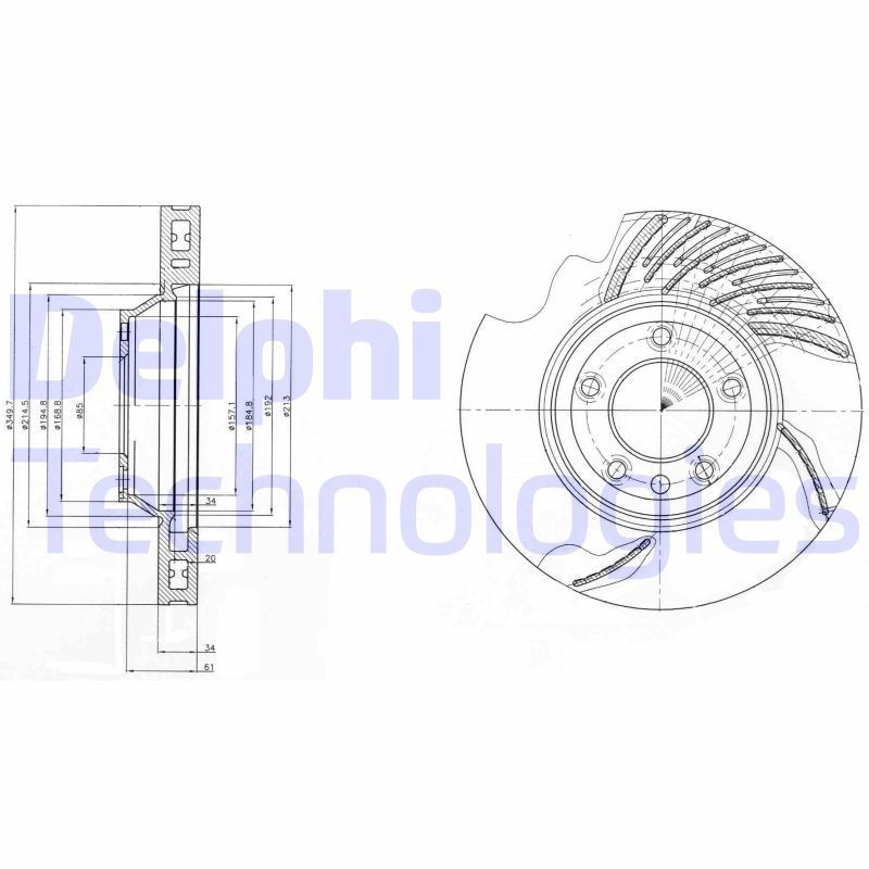 DELPHI BG9950: Bromsskiva Ø: 350mm, ventilerad, Ø: 350mm, oljad