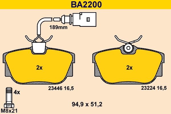 Barum BA2200: Stabdžių kaladėlės su stabdžių apkabos varžtais
