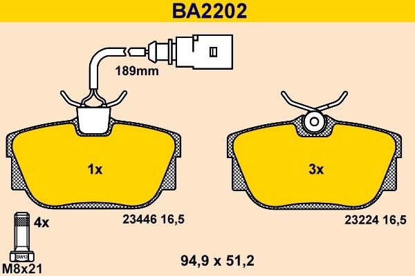 Barum BA2202: Stabdžių kaladėlės su stabdžių apkabos varžtais