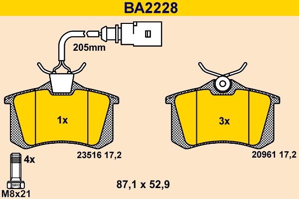 Barum BA2228: Fékbetét készlet, tárcsafék féknyereg csavarokkal