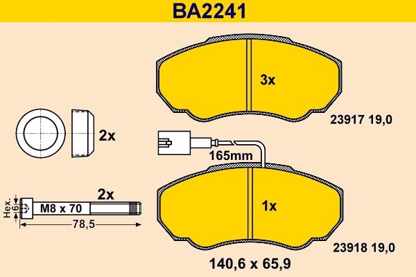 Barum BA2241: Bromsbelägg med tillbehör, med bromsoksskruvar