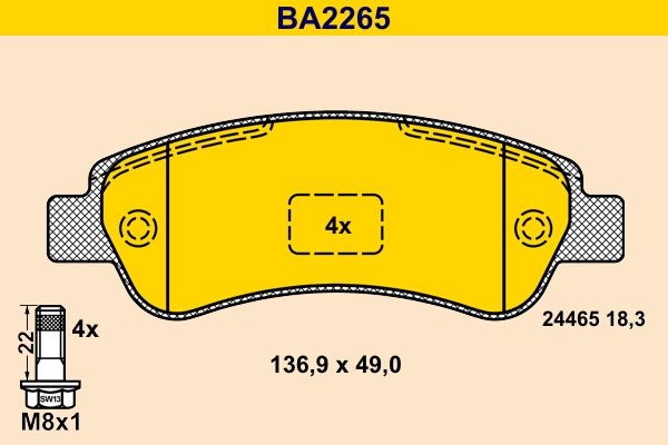 Barum BA2265: Stabdžių kaladėlės su stabdžių apkabos varžtais