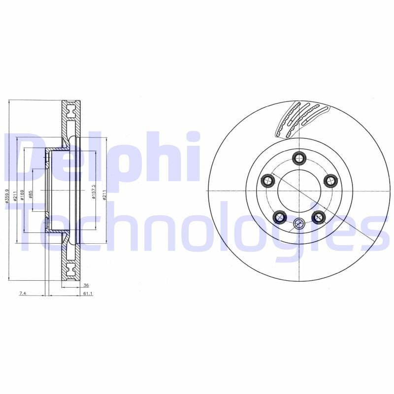 DELPHI BG9100: Stabdžių diskas Ø: 360mm, ventiliuojama, Ø: 360mm