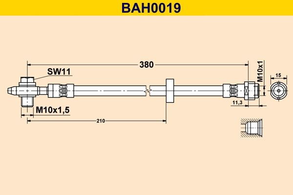 Barum BAH0019: Спирачен маркуч 380mm, с кух болт