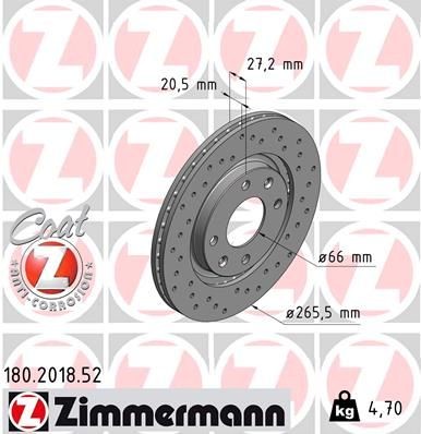 ZIMMERMANN 180.2018.52: Piduriketas Ø: 266mm, välisõhutus, perforeeritud, Ø: 266mm, kaetud SPORT COAT Z
