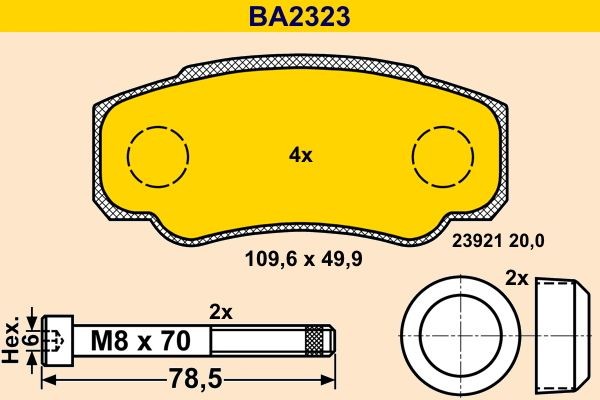 Barum BA2323: Fékbetét készlet, tárcsafék Tartozékokkal, féknyereg csavarokkal