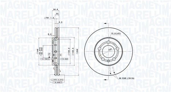 MAGNETI MARELLI 360406049401: Stabdžių diskas Ø: 256mm, vidinis ventiliavimas, Ø: 256mm, padengta atspariu UV laku, su varžtais