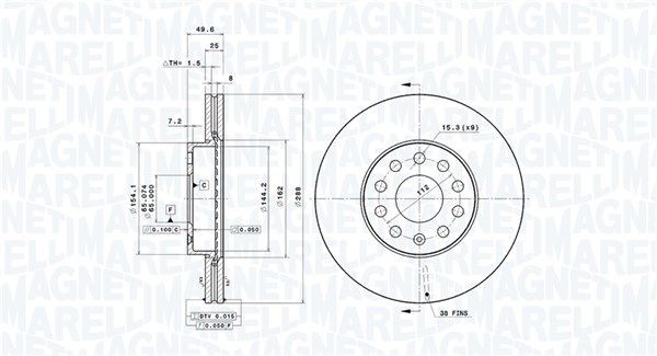 MAGNETI MARELLI 360406050501: Piduriketas Ø: 288mm, sisemine õhutus, Ø: 288mm, kaetud UV-lakiga, koos kruvidega