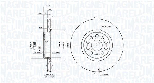 MAGNETI MARELLI 360406050601: Piduriketas Ø: 312mm, sisemine õhutus, Ø: 312mm, kaetud UV-lakiga, koos kruvidega