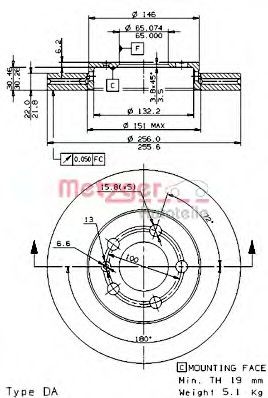 METZGER 24690 V: Piduriketas Ø: 256mm, sisemine õhutus, koos turvakruvide kopmlektiga, CST218
