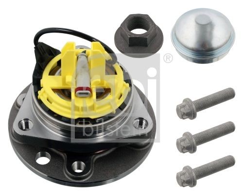 FEBI BILSTEIN 31122: Комплект колесен лагер на предната ос отляво, на предната ос отдясно, със добавен/закрепващ материал, Интегриран лагер в колесната главина, с вграден сензор за ABS, с колесна главина