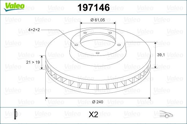 VALEO 197146: Δισκόπλακα μπροστινός άξονας, Ø: 240mm, αεριζόμενο, Ø: 240mm