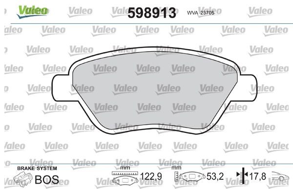 VALEO 598913: Juego de pastillas de freno Eje delantero, con tornillos, Chapa antichirridos