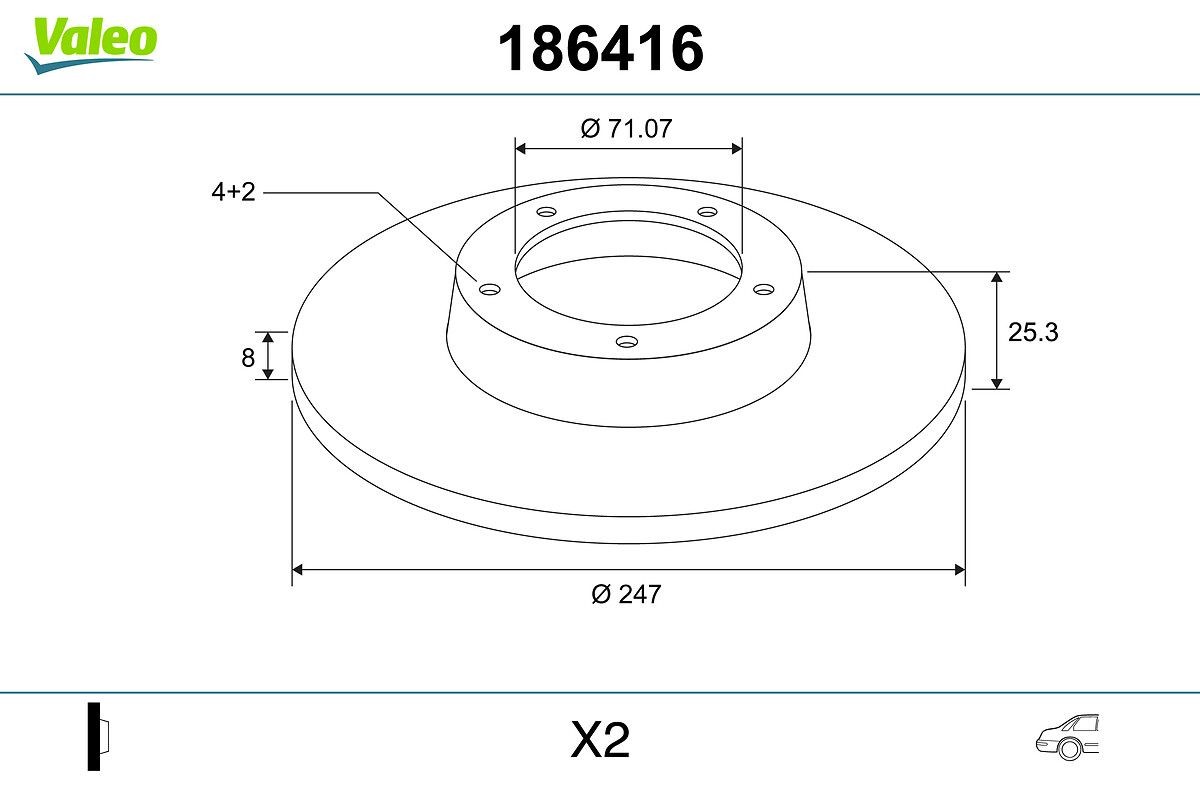 VALEO 186416: Disc de frână puntea spate, Ř: 247mm, plin, Ř: 247mm