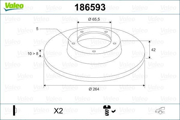 VALEO 186593: Piduriketas Tagasild, Ø: 264mm, täis, Ø: 264mm, koos kruviga