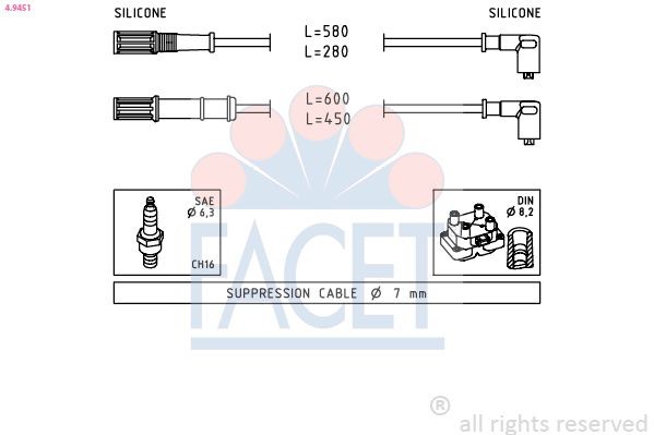 FACET 4.9451: Tändkabelsats Made in Italy - OE Equivalent