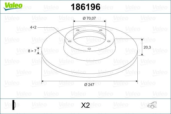 VALEO 186196: Bremseskive bagaksel, Ø: 247mm, fuldstændigt, Ø: 247mm