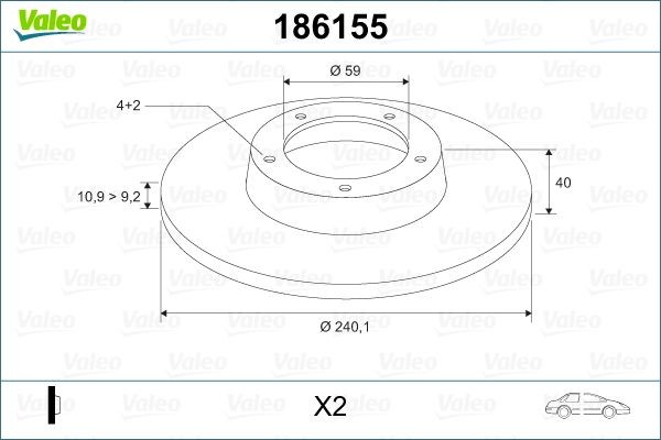 VALEO 186155: Disque de frein Ø: 240mm, plein, Ø: 240mm, sans vis/boulons, sans bague ABS, sans roulement de roues intégré