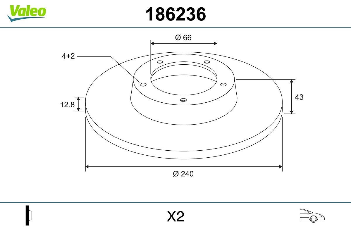 VALEO 186236: Δισκόπλακα μπροστινός άξονας, Ø: 240mm, πλήρες, Ø: 240mm, χωρίς δακτύλιο αισθητήρα του ABS, χωρίς ενσωματωμένο ρουλεμάν τροχού