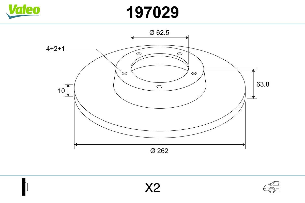 VALEO 197029: Disc de frână puntea spate, Ř: 262mm, plin, Ř: 262mm