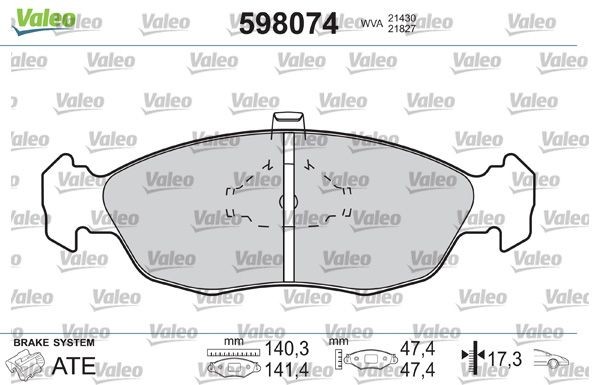 VALEO 598074: Fékbetét készlet, tárcsafék elsőtengely, csikorgásgátló lemez nélkül