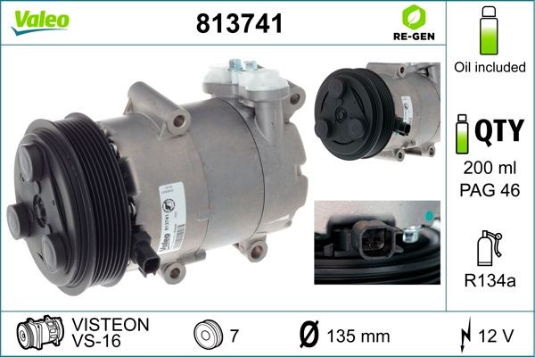 VALEO 813741: Kliimakompressor PAG-kompressoriõliga, REMANUFACTURED
