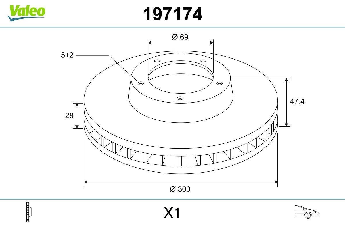 VALEO 197174: Piduriketas Esisild, Ø: 300mm, õhutusega, Ø: 300mm, ilma ABS- anduriteta, ilma integreeritud rattalaagrita