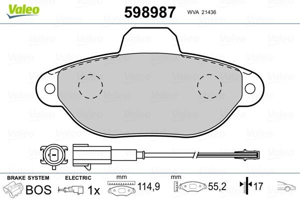 VALEO 598987 Bremsbeläge Vorderachse, mit Anti-Quietsch-Blech