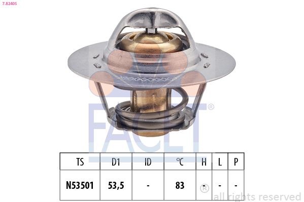 FACET 7.8240S: Termostaat, Jahutusvedelik 83°C, 53,5mm, ilma tihendita, Made in Italy - OE Equivalent