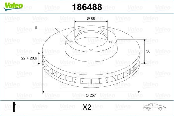 VALEO 186488: Bremseskive Ø: 257mm, ventileret, Ø: 257mm