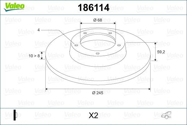 VALEO 186114: Bremsscheibe Hinterachse, Ø: 245mm, voll, Ø: 245mm