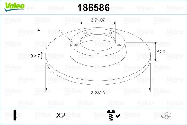 VALEO 186586: Piduriketas Tagasild, Ø: 224mm, täis, Ø: 224mm, koos kruviga