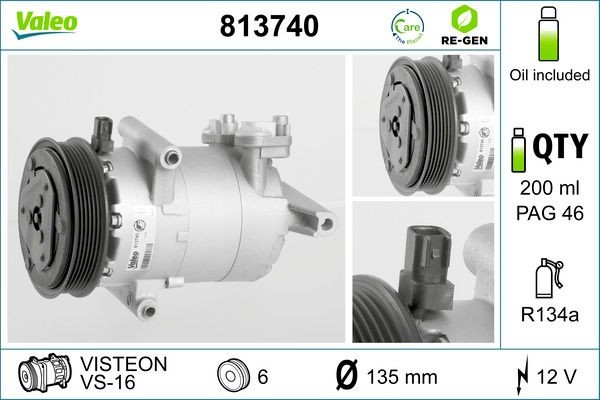 VALEO 813740: Kliimakompressor PAG-kompressoriõliga, REMANUFACTURED