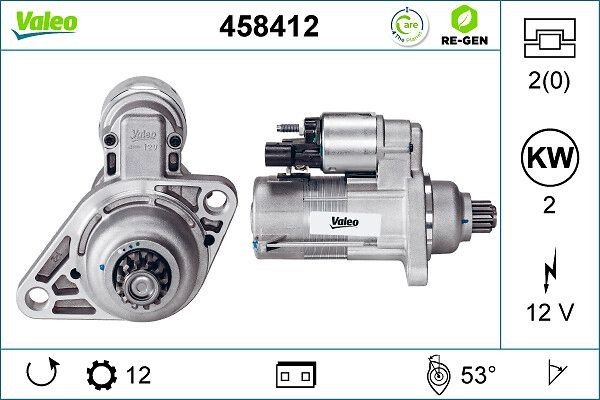 VALEO 458412: Starter 2kW, REMANUFACTURED PREMIUM