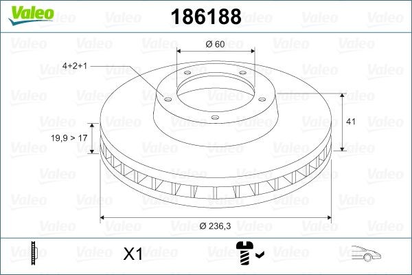 VALEO 186188: Bremsscheibe Vorderachse, Ø: 236mm, Belüftet, Ø: 236mm, mit Schraube