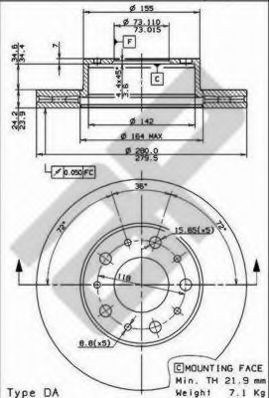 METZGER 25255: Féktárcsa Ø: 280mm, CST216