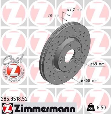 ZIMMERMANN 285.3518.52: Piduriketas Ø: 300mm, sisemine õhutus, perforeeritud, Ø: 300mm, kaetud SPORT COAT Z
