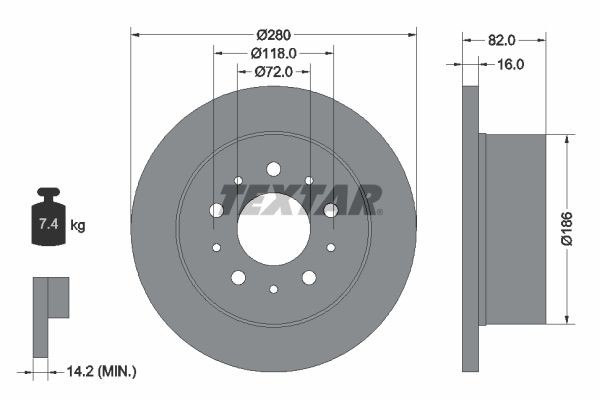 TEXTAR 92116100: Disco de freno Ø: 280mm, macizo, Ø: 280mm, sin buje de rueda, sin cojinete rueda, sin perno de sujeción de rueda