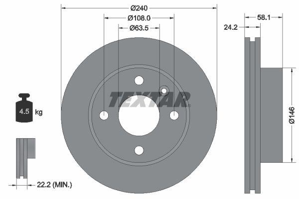 TEXTAR 92022900: Piduriketas Ø: 240mm, sisemine õhutus, Ø: 240mm, ilma rattakeskmeta, ilma rattalaagrita, ilma rattakinnituspoltideta