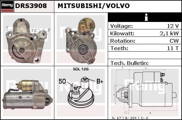 DELCO REMY DRS3908: Rozrusznik 2,1kW, Remy Remanufactured