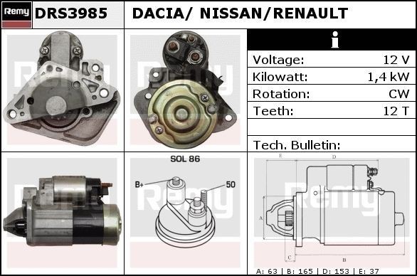 DELCO REMY DRS3985: Rozrusznik 1,4kW, Remy Remanufactured
