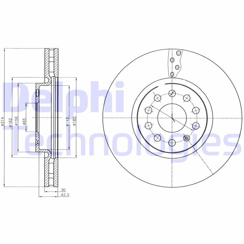 DELPHI BG4330: Piduriketas Ø: 314mm, õhutusega, Ø: 314mm