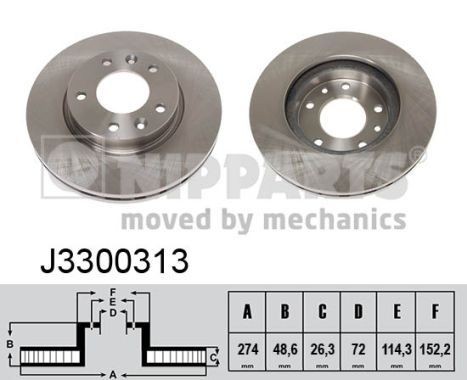 NIPPARTS J3300313: Disco de freno Eje delantero, Ø: 274mm, ventilación interna, Ø: 274mm