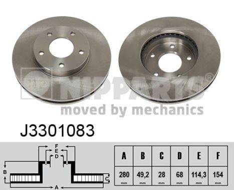 NIPPARTS J3301083: Piduriketas Esisild, Ø: 280mm, sisemine õhutus, Ø: 280mm, värvitud