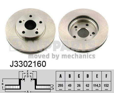 NIPPARTS J3302160: Piduriketas Esisild, Ø: 295mm, sisemine õhutus, Ø: 295mm, värvitud