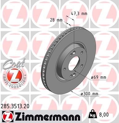 ZIMMERMANN 285.3513.20: Piduriketas Ø: 300mm, sisemine õhutus, Ø: 300mm, kaetud COAT Z